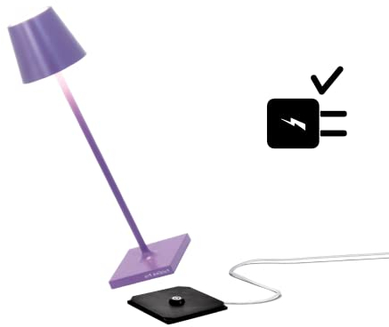 Zafferano Poldina Pro Micro Kabellose LED-Tischlampe Wiederaufladbar 2200-2700-3000K, IP65 Innen/Außeneinsatz, Lange Lebensdauer, Aluminium, H27.5cm mit Mehrfach-USB-Ladegerät (EU/UK/US) - Lila