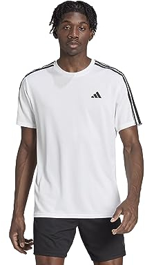 adidas Men's Train Essentials 3-Stripes Training Tee, White/Black, L