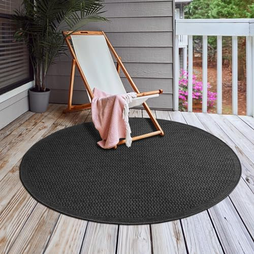 the carpet Toulouse - In- und Outdoor Teppich für Wohnzimmer und Küche - Pflegeleicht, Wasserabweisend, Robust und Strapazierfähig, Anthrazit, 120 cm Rund