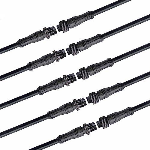 WOODGUILIN 3 Polig Wasserdicht LED Steckverbinder Male Female Plug | 5 Pairs mit 18AWG 20 cm IP68 Verlängerungskabel mit Mutter für Auto LKW Boot Outdoor LED Lichtleisten (5 Pairs 3Pin 18AWG)