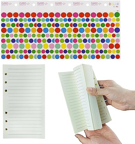 A6 Nachfüllpapier Nachfüllbar 6 Löcher Notizpapier 100 Blatt Refill Paper Nachfülleinlagen für Reisen Business-Loseblatt-Notizbuch,und Markierungsaufkleber (Ergänzungssatz)