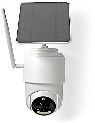 NEDIS Smart Wi-Fi Outdoor Solar Security Camera, Full HD 1080p, Floodlight & Colour Night Vision, Pan & Tilt, Motion Detection, Auto-Tracking, AI Human Detection, 2-Way Audio - White
