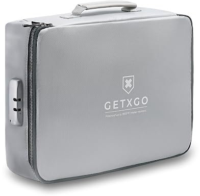 GETXGO Feuerfeste Dokumentenbox – UL 94 V-0 & NFPA 701 | 1000.0 °C SGS-zertifiziert | Wasserfeste Notfallbox mit Wellenschloss