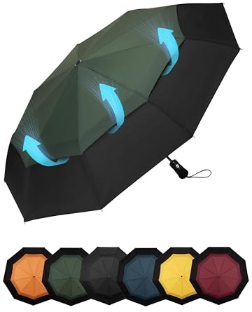Chakipee Parapluie Pliant Compact - Parapluie Homme Automatique Resistant Vent, Parapluies Vert de Voyage Portables, Auvent à Double Ventilation Tissu 210T, Portée 102 cm, 9 Sections