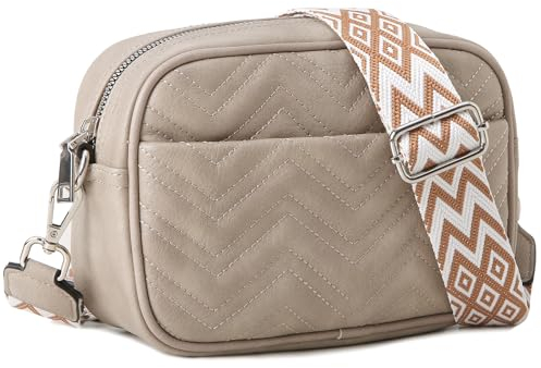 Jeyfull Crossbody-Taschen für Damen, trendige Crossbody-Tasche, dreifacher Reißverschluss, Lederhandtasche mit verstellbarem Leoparden-Schultergurt, Grau