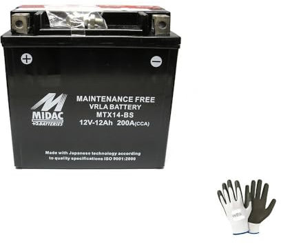 KOMPATIBEL MIT BMW R GS 1200 dal 2013 al 2018 MIDAC YTX14-BS-BATTERIE,BEREIT ZUM EINBAU,VOLLSTÄNDIGE Ladung, 12A, 12V, ITALIENISCH,150X87X145