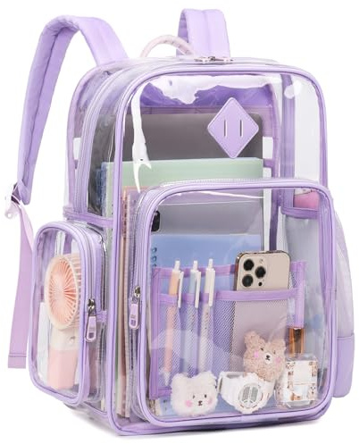 ASKSKY Clear Backpack Heavy Duty Fits 16 inch Laptop PVC See Through Bookbag
