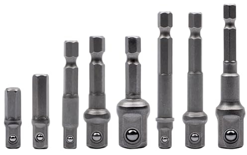 AMZSKU Juego de 8 adaptadores hexagonales de 1/4 pulgadas a llave de vaso de 1/4, 3/8, 1/2, para taladro eléctrico y destornillador inalámbrico, llaves de vaso y llaves de vaso, soporte de puntas