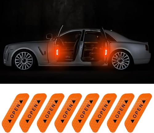 Yuqilin 8 Stück Reflektoren Fahrrad, Warnung Reflektor Auto Aufkleber, Nachtsichtbarkeit Reflektorband Selbstklebend, Reflektierende Aufkleber, Rückstrahler Fahrrad, für Autotüren Stamm LKW (Orange)