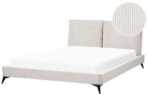 Beliani Polsterbett Cord beige Lattenrost 160 x 200 cm hohes Kopfteil Metallfüße Melle