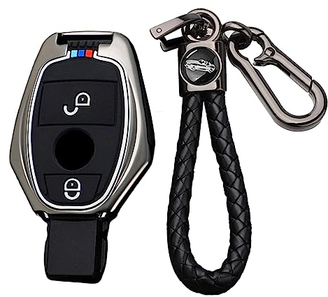 TECART Smart Autoschlüssel Hülle Cover Passt für Mercedes Benz CLA GLC GLA GLK W203 W210 W211 W204 W176 A B C R Klasse AMG Schutzhülle Schlüsselcover Zubehör Auto Schlüssel 2 Taste Schwarz A