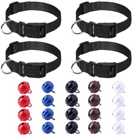 Fayemint 4 Stück Ziegen Halsbänder mit Glöckchen, Ziegen Halsbänder, Schafglocken und Nylonhalsband Set, mit Schließe, für Ziegen, Rinder, Pferde, Schafe (5 Farben)