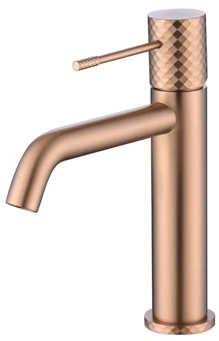 MICE - Grifo monomando para lavabo con tecnología Apertura en Frio para ahorrar energia de latón - Monomando de lavabo - Griferia de Baño para agua fria y caliente Oro Rosa Cepillado - BDG053-1ORC