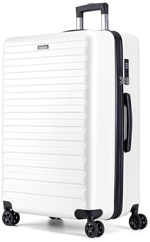 FLIEE Large Suitcase Hard Shell | Aluminum Telescopic Handle | TSA 3 Digit Combination Lock | 4 Dual Spinner Wheels | Lightweight Suitcase Large | Hold Check in Luggage (White, Large 28'')