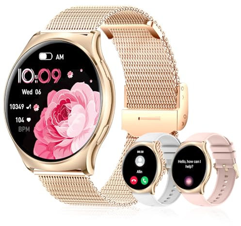Smartwatch Donna con Effettua/Risposta Chiamate, 1,43'' Orologio Smart Watch Donna Rotondo con 100+ Sportivo,Monitor del Sonno,Frequenza Cardiaca,SpO2,Impermeabile IP67 Fitness Tracker per Android iOS