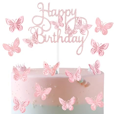 Topper per Torta di Compleanno Con Farfalla Rosa, Decorazioni a Tema Farfalla per Torte