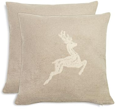 ZOLLNER 2er Set Kissenbezüge in 50x50 cm - Flauschige und weiche Kissenhüllen in Taupe - Trendige Hirscheinwebung - Mischgewebe - waschbar bis 40°C – Oeko Tex® Zertifiziert