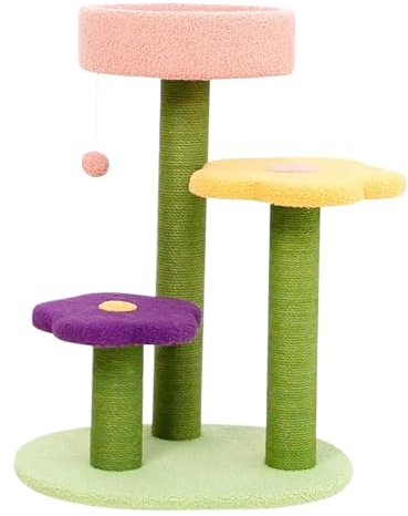 Arbre à Chat Tour Chat Arbre À Chat en Forme De Fleur, Poste À Gratter Mignon pour Tour D'intérieur avec 3 Perchoirs en Peluche, Boule Suspendue Appartement pour Chat(Color:19 * 15 * 28in)