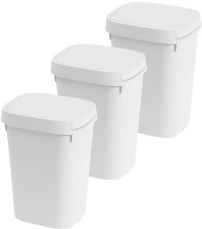 3Pack Kitchen Bin,9L Bathroom Bin with lid,Push Button Plastic Bin for Toilet Bin,Kitchen Bins,Bedroom Bin,Office Bin,Living Room Bin,Bin with Lid Dog Proof Bin(White Bin)