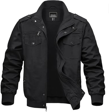 MAGNIVIT Men's Winter Jackets Lightweight Stylish Motorcycle Cotton Jacket Stand Collar Zip Front with Multi Pockets Black XL