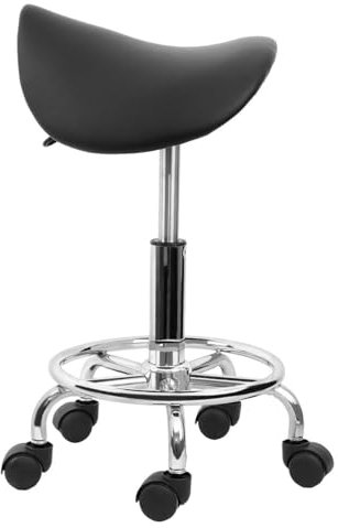 KayEsampra Sattelhocker Rollhocker,Arbeitshocker mit Sattelsitz Sitzhocker,Drehhocker Praxishocker, Höhenverstellbar 51-65cm,mit 5 Rollen 360° drehbar Bürohocker,Tragfähigkeit bis 150kg (Schwarz)