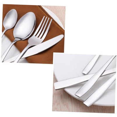 TOPBATHY Juego De 24 Uds. Cubiertos De Acero Inoxidable Cubiertos Lisos Vajilla De Bistec Cubiertos Vajilla Cuchara De Acero Inoxidable Mostrada Herramienta De Cocina De Madera