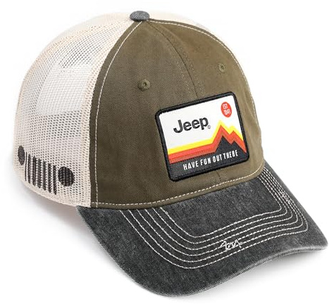 Jeep Herren Hat Jeep Have Fun Out There Patch Garment Washed Trucker Hat Unstructured