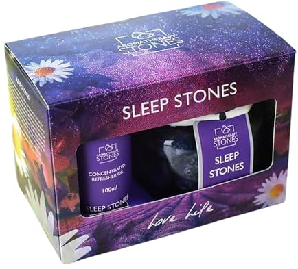 Corincraft Sleep Aromatherapy Stones Gift Set - Lavender & Chamomile Essential Oil Blend - Calming Home Fragrance for Relaxation & Bedtime - Includes 100ml Refresher Oil - Natural Vegan