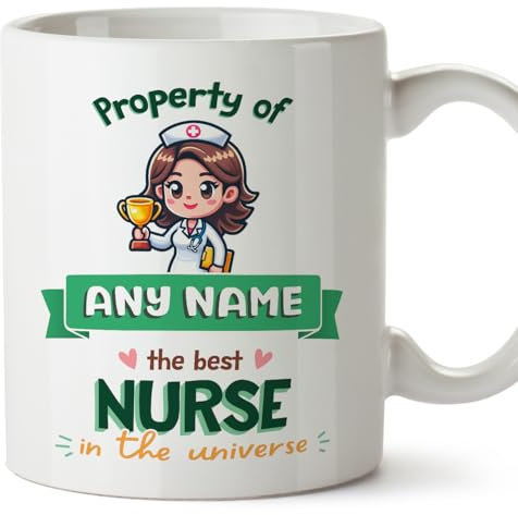 MUGFFINS Personalised Mug for Nurse Woman - in English - Property of - Funny Custom Gift for Colleagues - Ceramic 11oz Mug