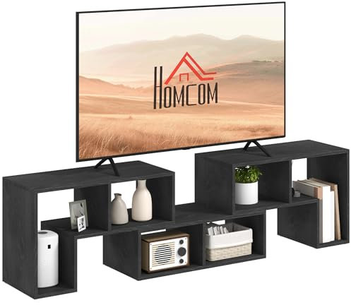 HOMCOM TV Stand for TVs up to 75 Inches, Free Combination TV Unit with Storage Shelves, Extendable Entertainment Centre for Living Room, Black Wood Grain