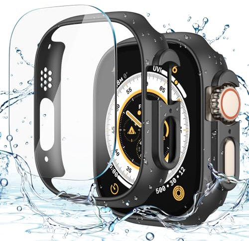 Misxi [2+2 Pezzi Cover per Apple Watch Ultra 3 /Ultra 2 /Ultra 49mm, Pellicola PC + Protezione Schermo in Vetro Temperato [con Kit Allineamento Automatico], Vetro Antigraffio per iWatch, Nero Opaco