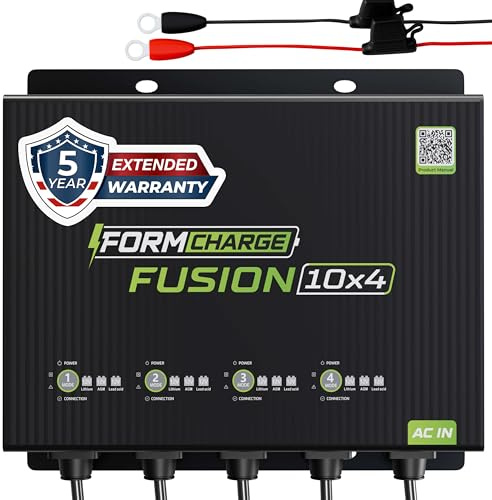 FORM Fusion 10X4 4-Bank Marine Battery Charger, 40A Total (10A per Bank), 12V Smart Onboard Boat Charger for Lithium (LiFePO4), AGM, and Deep Cycle Batteries - Waterproof with Force Start