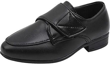 Scarpe da bambino alla moda in pelle con tacco basso a punta tinta unita gancio loop slip on comode prestazioni scarpe stivali per ragazze taglia 4, Nero , 34 EU