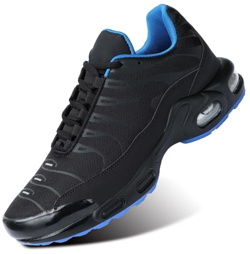 Men's Fashion Sneaker Air Cushion Running Shoes for Men Athletics Non Slip Soft Sole Work Gym Sport Cross Trainer Tennis Basketball Shoes Black Blue