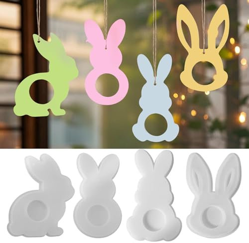 Silikonformen Gießformen Ostern, 4 Stück Silikonform Ostern Anhänger Osterhase Gießformen zum Gießen Silikonform Hase Anhänger Gießform Ostern Anhänger Giessform Silikon Ostern für Gips Kerzen (A)