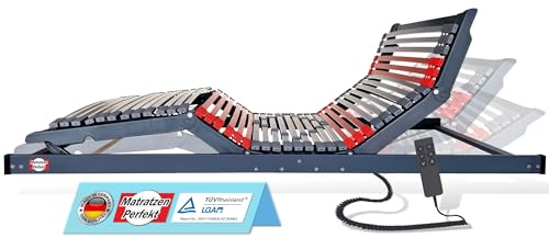Matratzen Perfekt 7-Zonen Lattenrost 120x200cm Elektrisch Ultraflach | 9 cm Hoch 42 Leisten Geeignet für Bettkasten fertig montiert Kautschukkappen Lordosenstuetze belastbar bis 300 kg