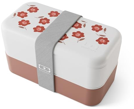 monbento - Lunch Box Original graphic rose Poppy - Lunch Box Micro Ondable pour Adultes - Boite Lunch Hermétique 2 étages - Idéal pour Travail/Pique-niques - Sans BPA - Made in France - Coquelicots