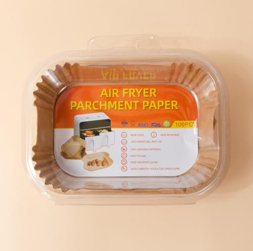 Ateweita Papier cuisson pour friteuse sans huile, 100 feuilles – Papier parchemin pour airfryer, Air fryer Baking Paper (100, Rectangle 20 * 13 * 4.5cm)