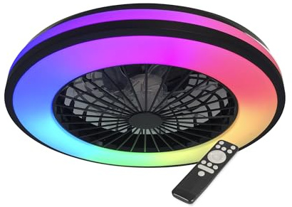 LightLogic Luminaire Ventilateur Plafonnier RGB Ø48.5 cm; 48W Plafonnier Ventilateur LED Silencieux avec Télécommande, 3000–6500K, mode nuit & minuterie, Noir/Blanc