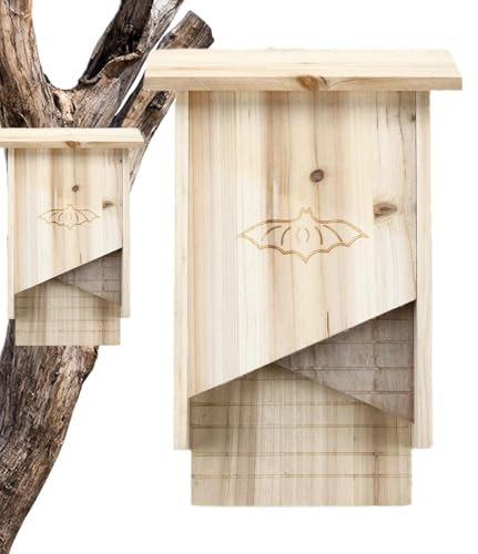 Bat House – Design aus Naturholz auf der Außenseite der Box, robustes Wetter – widerstandsfähig | Haus von Glatzmäusen oder Raumöffnungen aus Holz, Luftzirkulation, Lösung