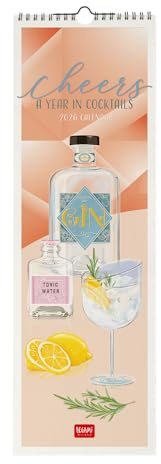 Legami - Wandkalender 2026, Cheers, Kleiner Wandkalender, 12 Monate und Jahresplaner, Englisch, Platz Für Notizen, Sternzeichen, Internationale Feiertage, 16 X 49 Cm