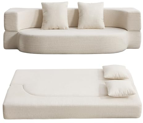 HENGJIANYI Klappbares Schlafsofa, umwandelbares Futon-Schlafbett, 2-in-1 faltbare Bodenmatratze mit 2 Kissen, atmungsaktiv, hochdichter Schaumstoff, faule Couch, Doppelgröße, bequemer Lounge-Sessel