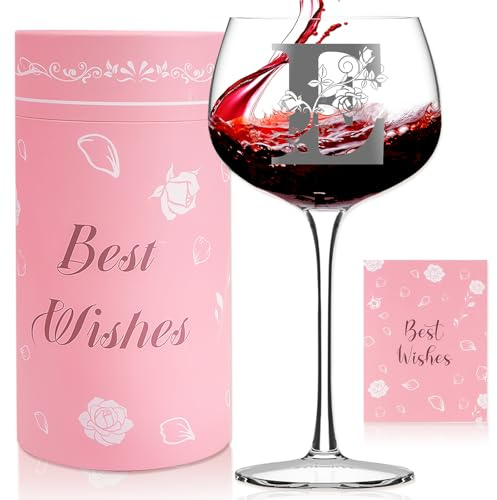 Personalised Monogram Gifts for Women,Customized Initial Wine Glass,Birthday Gifts for Her, Personalised Gin Glass,Birthday Christmas Gifts for Her Friend Mom Wife Sister, 16oz Red Wine Glasses (E)