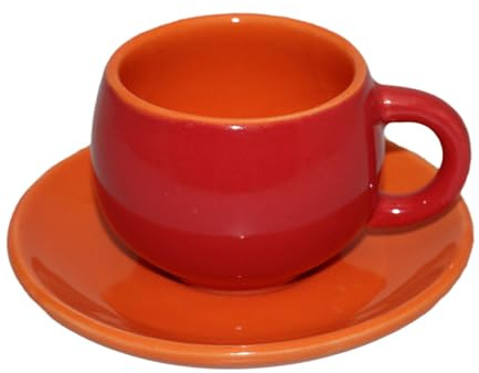 Gall&Zick Juego de 2 tazas de café espresso con platillos, cerámica hecha a mano, color rojo, 100 ml, apta para lavavajillas y microondas