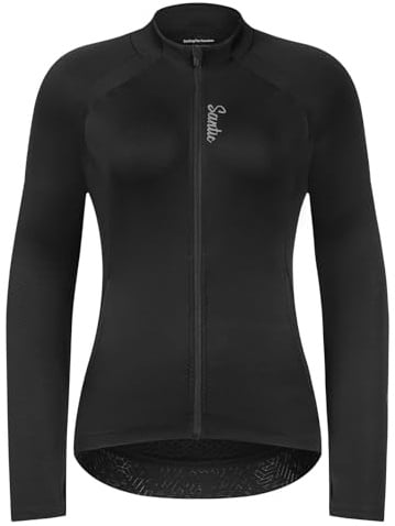 Santic Fahrradtrikot Damen Radtrikot Langarm Slim für Frühling Herbst Rennrad MTB Thermo Trikots Schwarz S