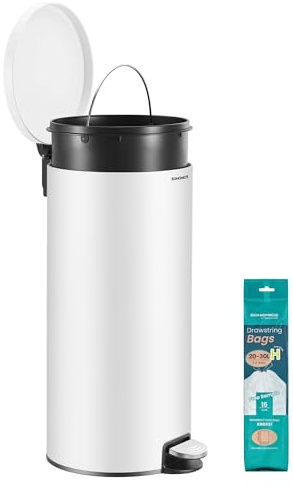SONGMICS Mülleimer Küche, weiß, 30 L, mit Deckel, Softclose