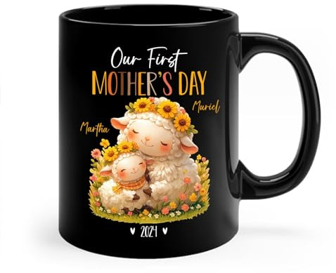 Tasse Mama Und Baby Schaf Schwarz Tassen Custom Text Kaffeetasse Robuste Keramikbecher Geschenke Für Breakfast Milk Kitchen 330Ml