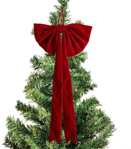 MiOYOOW Weihnachtsschleife, Große Rote Samtschleife zum Aufhängen, Weihnachtsbaumspitze, Weihnachtsbaum Schleifen Ornament für Zuhause, Feiertage, Partys, Hochzeiten, Thanksgiving Ornamente