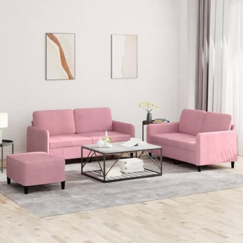 IBUQDDV 3-TLG. Sofagarnitur Rosa Samt mit robustem Metallgestell und bequemer Polsterung für Wohnzimmer Sitzgruppe Entspannung Komfort