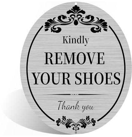 Kindly Remove Your Shoes Metal Minimalist Aluminum Sign Wall Decor for Entryway, Living Room, Bedroom - 8x8 Inches Simple Reminder-Themed Wall Art (25248)